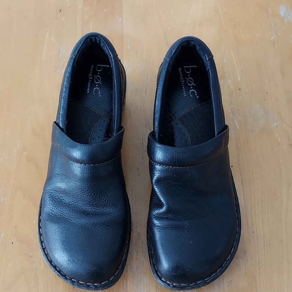 b.o.c. Born Concept Black Leather Clogs Womens 8.5 Slip On Granola Boho Gorpcore